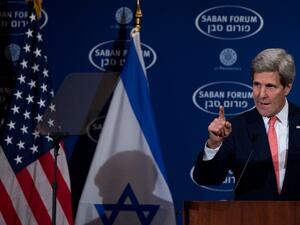 US Secretary of State John Kerry delivers the keynote address at the 10th Anniversary Saban Forum, Power Shifts: US-Israel Relations in a Dynamic Middle East, in Washington on December 7, 2013. (AFP)