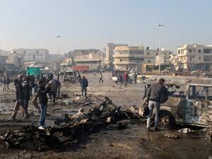 The Aleppo Media Center reported that at least 25 bombs were dropped on the Syrian city Sunday (Mohammed Al Khatieb/AFP)