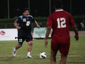 Diego Maradona suits up for his club team in Dubai. (image courtesy of Figo 29)