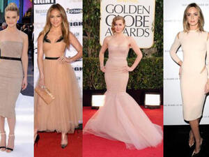 مجموعة فساتين لنجمات هوليوود 2014 باللون اللحمي