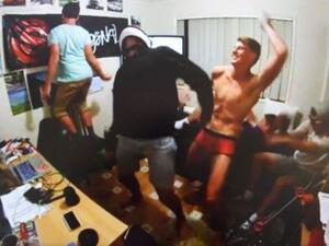 This frame grab taken on February 19, 2013 from the Facebook page of "TheSunnyCoastSkate" shows a group of Australian teenagers who have been credited with stoking a viral dance craze called the "Harlem Shake". (AFP)
