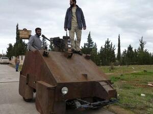 Rebels show off their latest invention: A PlayStation controlled tank.