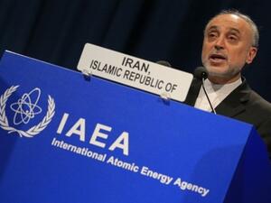 Iran's Atomic Energy Organization president Ali Akbar Salehi and Vice-President of Iran, delivers a speech during the 57th General Conference at the UN atomic agency headquarters in Vienna. (AFP)