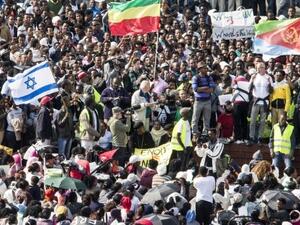 Asylum-seekers and allies alike have been protesting throughout Israel against the new immigrant detention policies (Jack Guez/AFP)