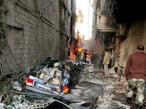 The Damascus suburb of Jaramana, considered to be home to many pro-regime loyalists, has been the target of suicide bomb attacks throughout the country's civil war (Courtesy of SANA/EPA)