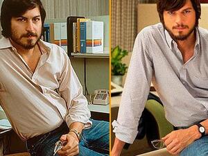 The trailer is out for Ashton Kutcher's (right) take on Apple's Steve Jobs (left).