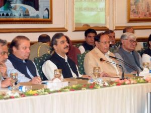 القادة الباكستانيون من مختلف الاحزاب في اجتماعهم في اسلام اباد 
