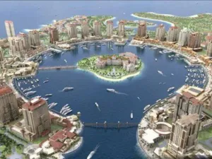 تضم الجزيرة التي أطلق عليها اسم "المها" فيلات فاخرة ومدينة ألعاب مائية وخمسة فنادق عائمة لاستضافة مشجعي كرة القدم الذين يتوقع أن يتوافدوا على البلاد لحضور نهائيات كأس العالم لكرة القدم في 2022