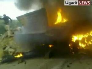 النيران تشتعل في دبابة سورية في درعا