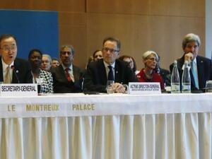 U.N. Chief entered into a heated exchange with Syrian Foreign Minister Walid Moallem during the opening statements of the Swiss peace conference (Gary Cameron/AFP)