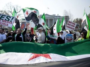 متظاهرون امام البيت الابيض للمطالبة بوقف "المجازر" في سوريا 
