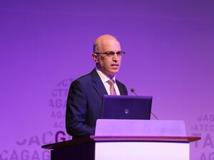 Dr. Hamad Al-Ibrahim, Executive Vice President of Qatar Foundation Research and Development (QF R&D), delivers his opening remarks at the second Qatar Biobank Conference