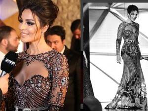 أطلت النجمة البنانية نادين نجيم على السجادة الحمراء بفستان طويل أسود براق