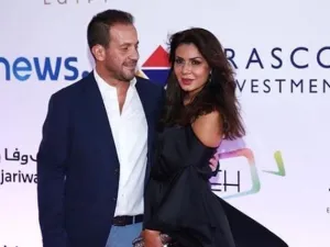 الفنانة نجلاء بدر وزوجها في مهرجان الجونة السينمائي