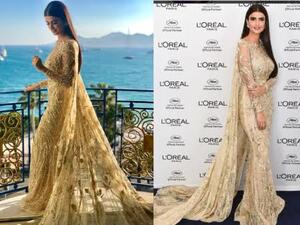 اختارت علا الفارس لإطلالتها فستان ساحر باللون الذهبي بتصميم "الكاب" 