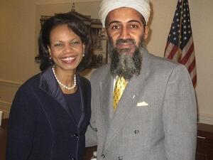 Former al-Qaeda leader Osama bin Laden and former US Secretary of State Condoleezza Rice. (FreakingNews.com)