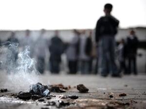 White phosphorus burning on the ground in a file photo. (AFP/File)