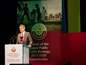Egbert Schillings, CEO, WISH, speaks at the launch of Qatar Public Health Strategy 2017-2022 Consultation