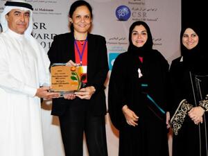 Sameena Ahmad, Managing Director, Bank Sarasin-Alpen receiving the Arabia CSR Award 2012