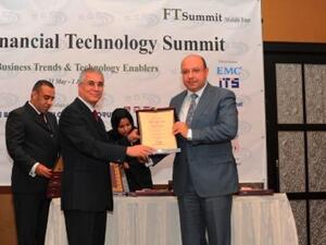 Ashraf Shokry, Chief Operating Officer of Ajman Bank receiving the Who’s Who of Financial Technology award