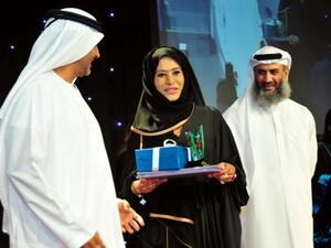 Ayesha Al Balooshi, Director of Business Excellence and Acting Head of Human Capital at Dubai Properties Group, receiving the award