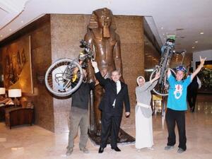 Haitham Nassar, Ramses Hilton General Manager, Medhat Samir, Director of Business Development and Maha El Kady, Public Relations Manager welcoming Tim and Fabian upon their arrival to the Ramses Hilton