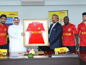 CEO Nour Suliman with Shaikh Rashed and Muharraq Club representatives