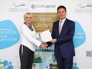 Dr Karim El Solh, Co-Founder and Chief Executive Officer of Gulf Capital and Clare Woodcraft, CEO of Emirates Foundation at the signing ceremony