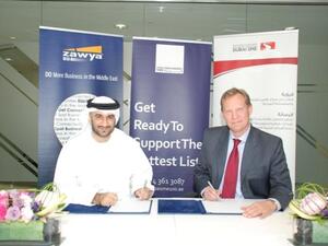 Abdul Baset Al Janahi, CEO of Dubai SME and Gunnar Skoog, CEO of Zawya during the signing