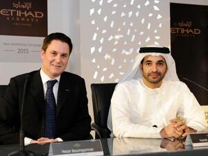 Peter Baumgartner, Chief Commercial Officer and Hareb Al Muhairy, Vice President Commercial UAE at the launch of the new Etihad Airways global media campaign