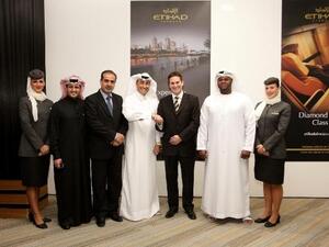 Ahmed Al Halyan, Etihad’s Country Manager Qatar and Peter Baumgartner, Etihad’s Chief Commercial Officer, with representatives from Etihad Airways and Qatar Civil Aviation Authority