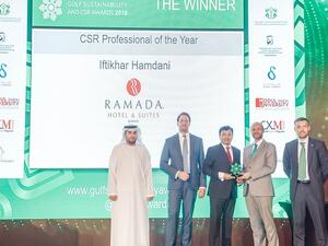 Ramada Hotel & Suites Ajman’s general manager Iftikhar Hamdani receiving the awards.
