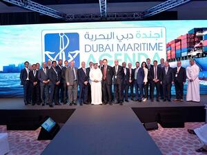 Hamad Bu Amim, president and chief executive officer of the Dubai Chamber, with all international speakers participating in the Dubai Maritime Agenda in its second edition