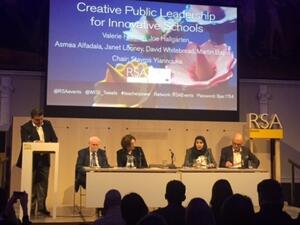  Stavros Yiannouka, CEO, WISE, recently chaired a panel on education leadership and change in  London; with (left to right) Dr David Whitebread, Ms Janet Looney, Dr Asmaa Al-Fadala, and Mr Martin Bayliss