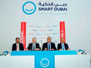 Dhiraj Kunwar, RAKBANK Director of Business Banking, Peter England, RAKBANK CEO, Bhairav Trivedi, Group CEO of Network International, and Samer Soliman, Managing Director – Group Acquiring of Network International