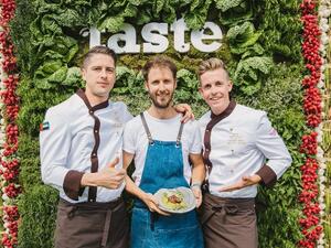 Taste the World winning chef Dean Parker from The Manor restaurant (middle) with Etihad airways Inflight Chefs Enrico Nanchioli (left) and Jeremy McPherson (right).