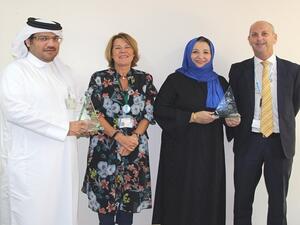Majid Ali Al Abdulla, Deputy Chair of Psychiatry Deborah Nelson, Executive Director of Nursing Hoda Salam Nakhla, Director of Nursing and Iain Tully, CEO of HMC Mental Health Service, during the celebration.

