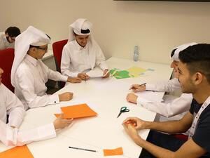 A group of students modify the ‘Learn and Enjoy’ game at Qatar Career Development Center’s recent Summer Career Camp 2017