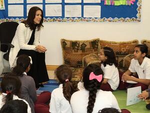 Her Royal Highness Crown Princess Mary Elizabeth of Denmark interacts with young Qatar Academy students during her recent visit to Doha