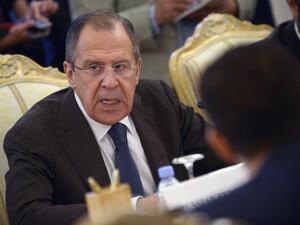 Russian Foreign Minister Sergei Lavrov speaks during the Arab League Forum in Moscow, on February 26, 2016. (AFP/Natalia Kolesnikova)