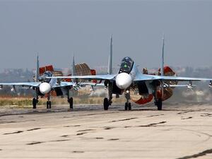 Russian Sukhoi Su-30 fighter jets land at Hmeimim airbase in the Syrian regime stronghold of Latakia on October 3, 2015. (AFP/File)