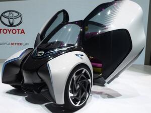 A Toyota i-TRIL electric concept car is displayed at Toyota's stand during the first press day of the International Motor Show in Geneva on March 7, 2017. (AFP) A Toyota i-TRIL electric concept car is displayed at Toyota's stand during the first press day of the International Motor Show in Geneva on March 7, 2017. (AFP)