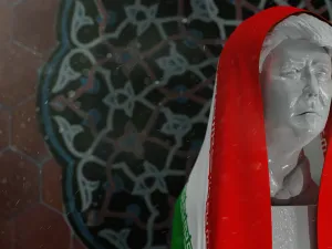 A digital rendering of Trump veiled by the Iran flag, Al Bawaba