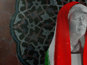 A digital rendering of Trump veiled by the Iran flag, Al Bawaba
