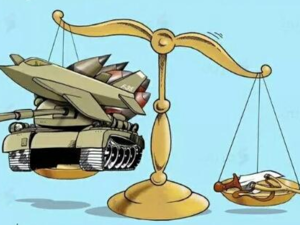 Cartoons, such as this attempt to highlight the difference between knife attacks and the military response in Israel and Palestine, have defined 2015. (Twitter)