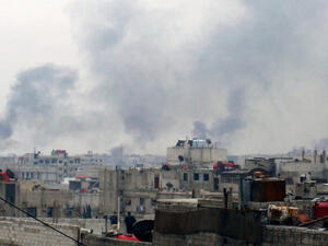 The Damascus suburb of Moadamiyet al-Sham, where the SNC has reported high rates of starvation under regime siege, has previously been used by rebel forces to launch attacks on the pro-Assad forces in the capital (Reuters)