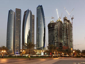 Abu Dhabi sunset skyline.