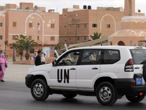 A United Nations car drives past the Mechouar square on May 14, 2013 in Laayoune, the capital of Moroccan-controlled Western Sahara. (AFP/Fadel Senna) 