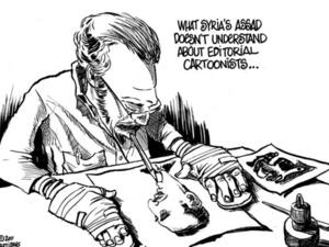 One cartoonist depicts the "unstoppable" nature of Ali Ferzat and his counterparts. (Image courtesy of: "halltoons.blogspot.com") 