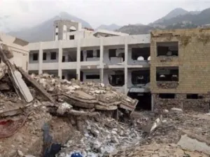 A school in the southern city of Ta'izz damaged in an airstrike in March (AFP)